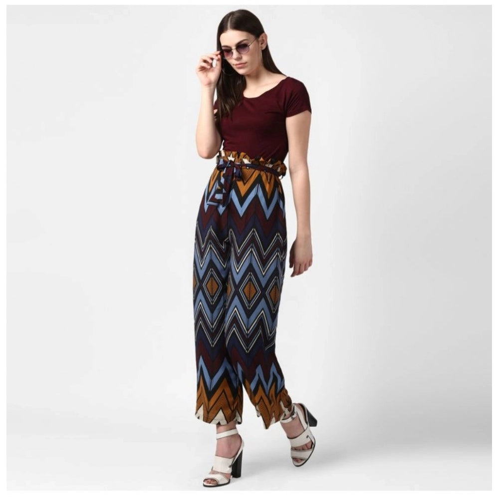 HD Women's Polyester Chevron Elasticated Trousers (Multicolor)