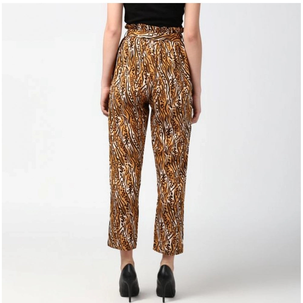 HD Women's Polyester Animal Print Elasticated Trousers (Orange - Black)