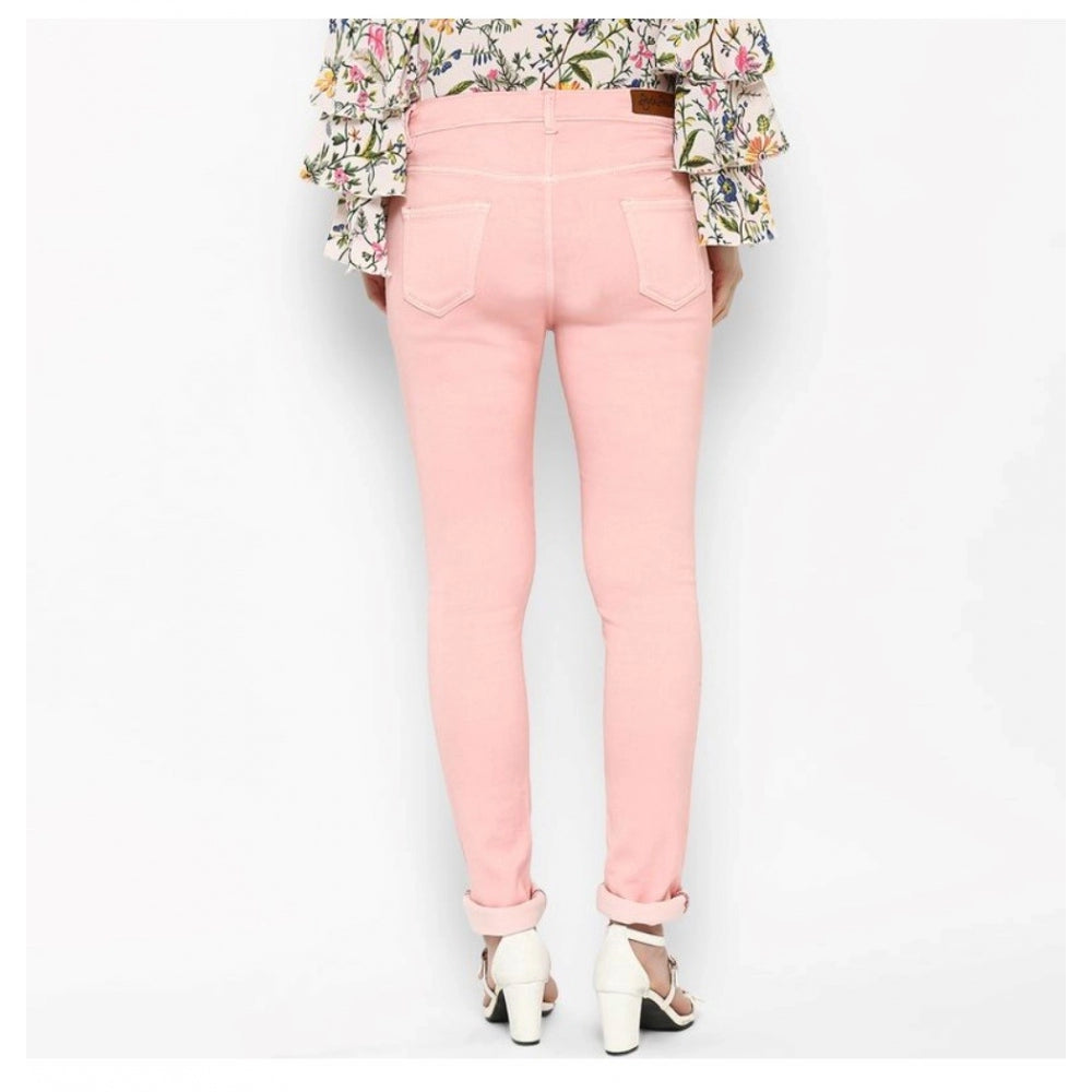 HD Women's Denim Solid Buttoned Jeans (Pink)