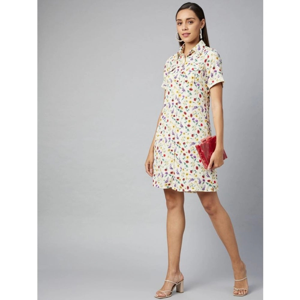 HD Women's Polyester Floral Short Sleeve Above Knee Dress (Multicolor)