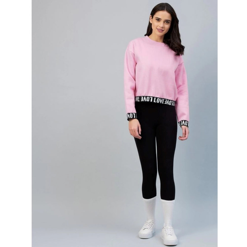 HD Women's Fleece Solid Long Sleeves Sweatshirt (Pink)