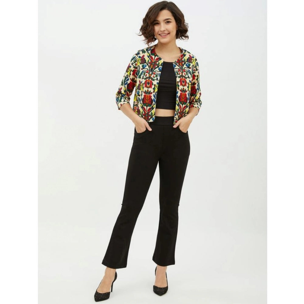 HD Women's Polyester Floral 3-4th Sleeves Shrug (Multicolor)
