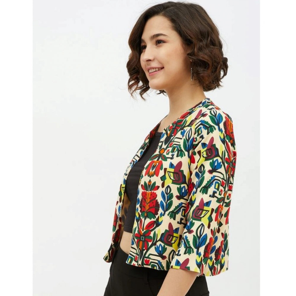 HD Women's Polyester Floral 3-4th Sleeves Shrug (Multicolor)