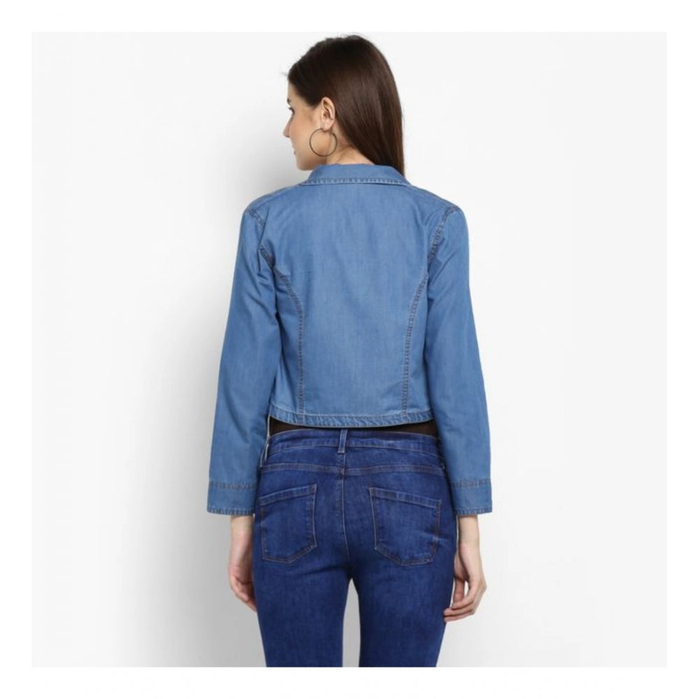 HD Women's Denim Smocking 3-4th Sleeves Shrug (Blue)