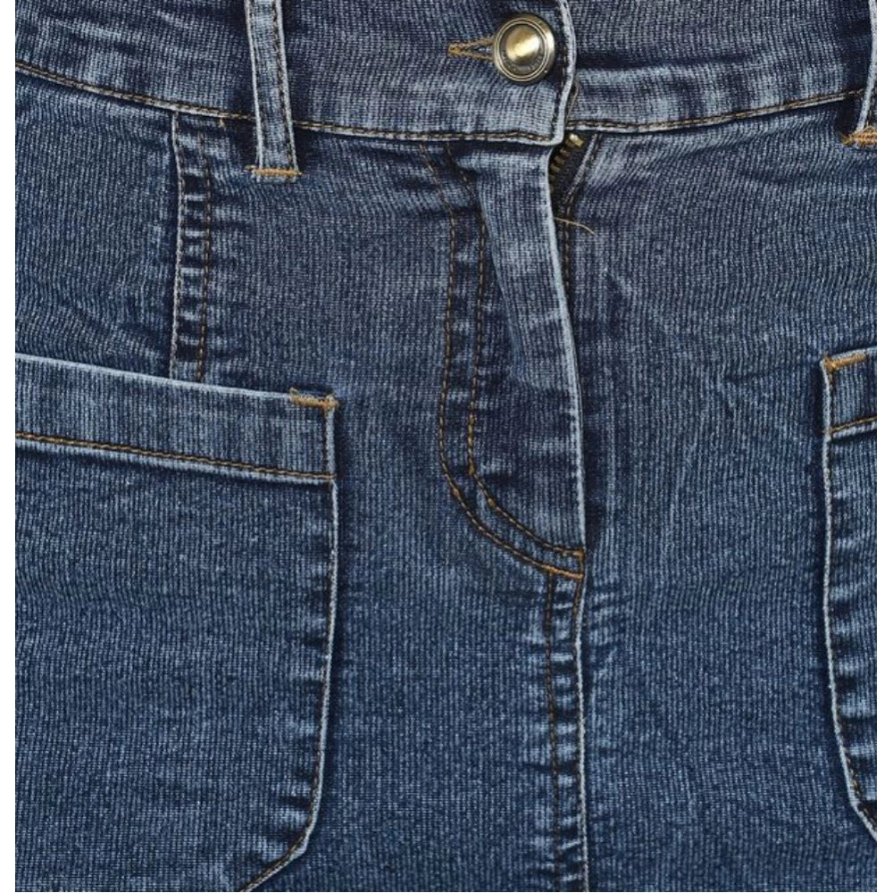 HD Women's Denim Front Pocket Buttoned Skirt (Blue)