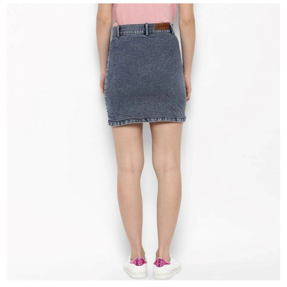 HD Women's Denim Tie Up Buttoned Skirt (Blue)