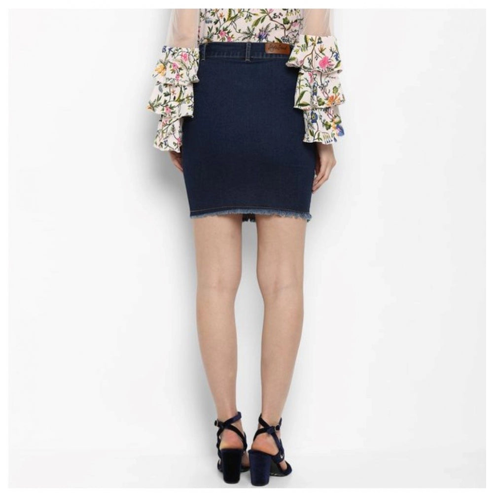 HD Women's Denim Distressed Buttoned Skirt (Blue)