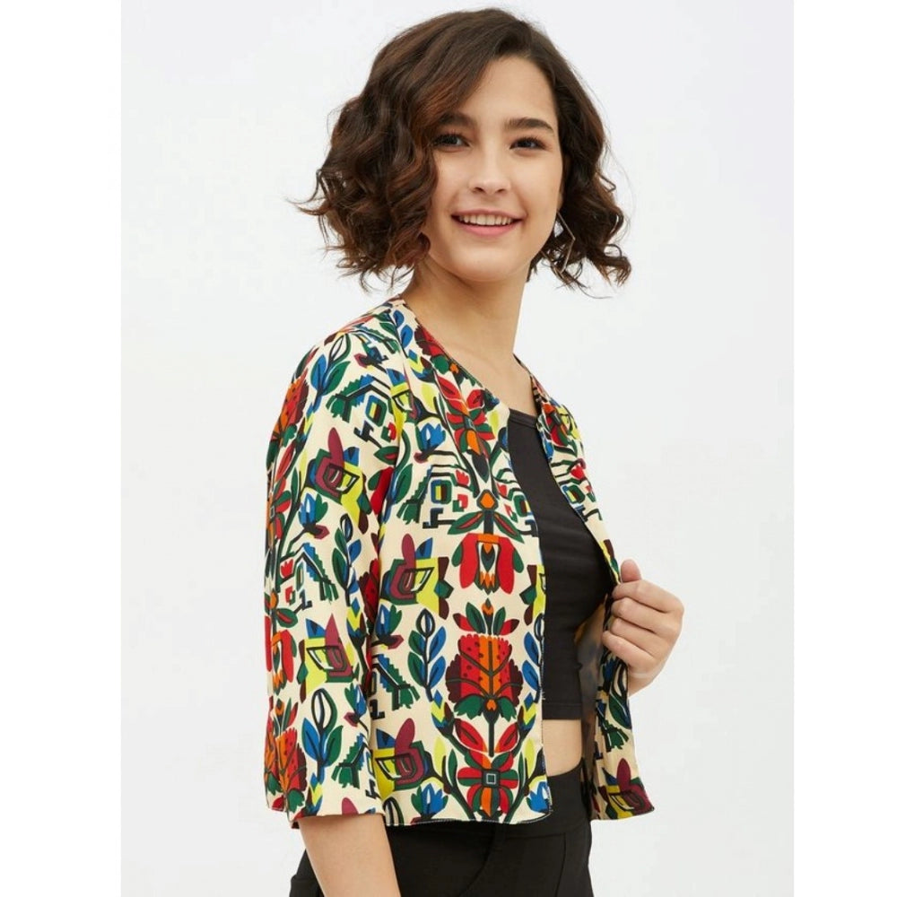 HD Women's Polyester Floral 3-4th Sleeves Shrug (Multicolor)