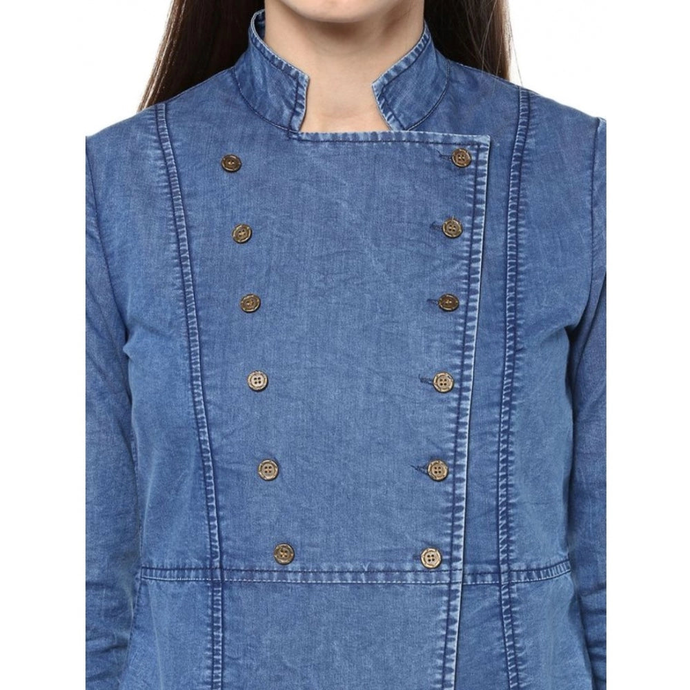 HD Women's Denim Solid 3-4th Sleeves Regular Top (Blue)