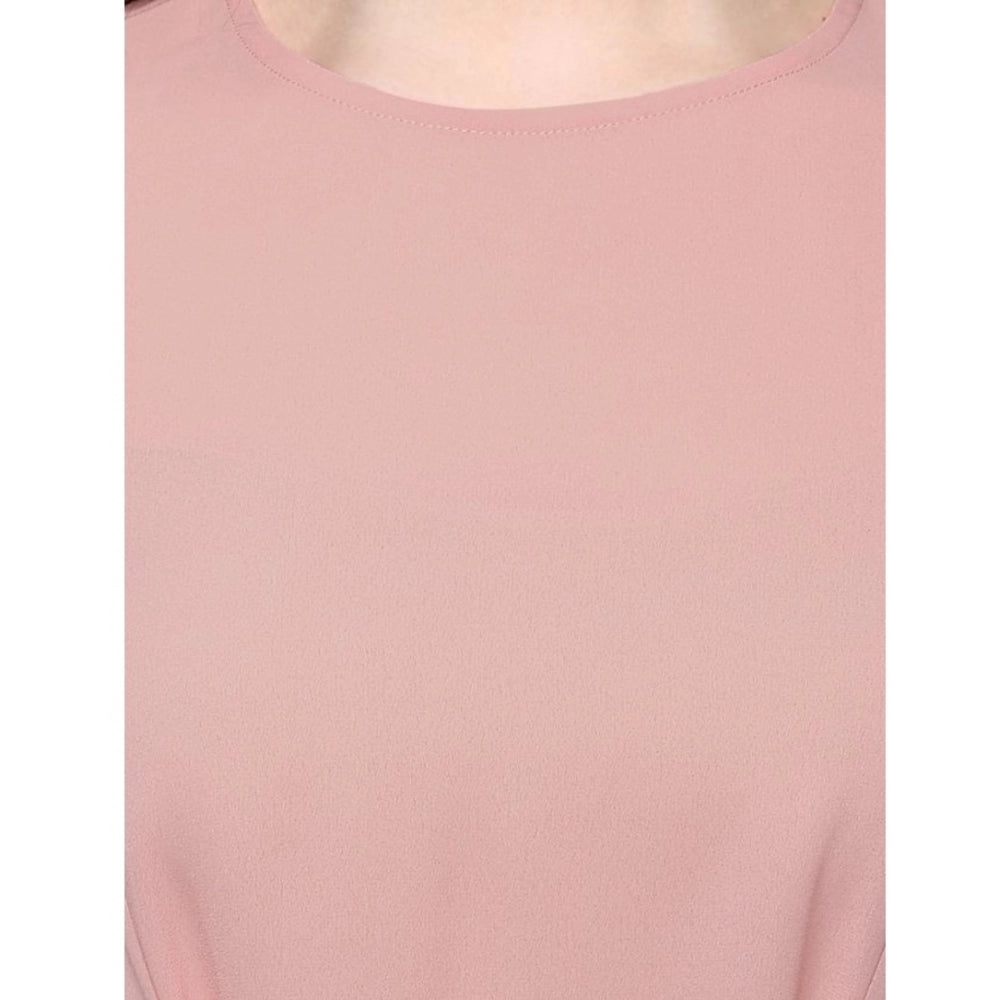 HD Women's Polyester Solid Long Sleeves Regular Top (Pink)