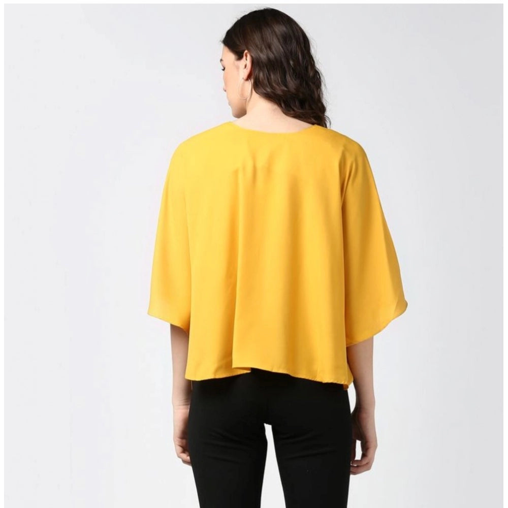 HD Women's Polyester Solid Cape Sleeve Top (Yellow)