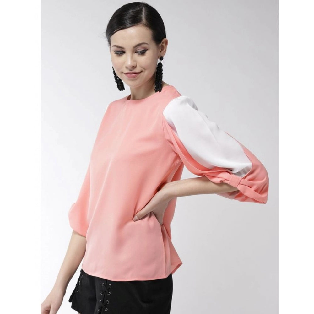HD Women's Polyester Colour Block Slit Sleeve Top (Pink)