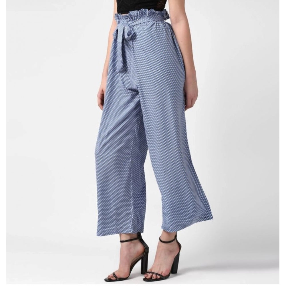HD Women's Polyester Striped Elasticated Trousers (Blue)