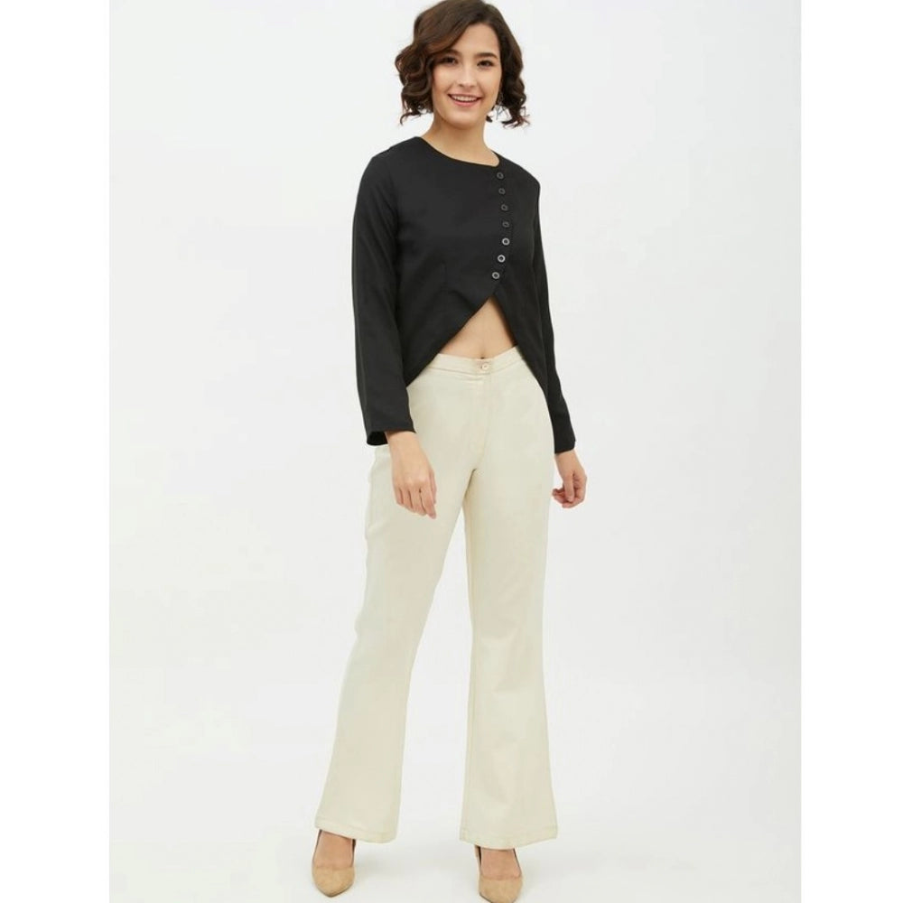 HD Women's Polyester Asymmetrical Long Sleeves Top (Black)