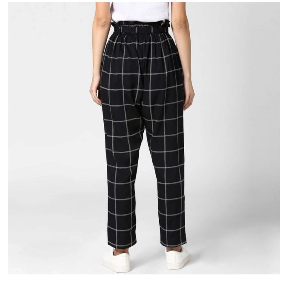 HD Women's Polyester Checkered Elasticated Trousers (Black - White)