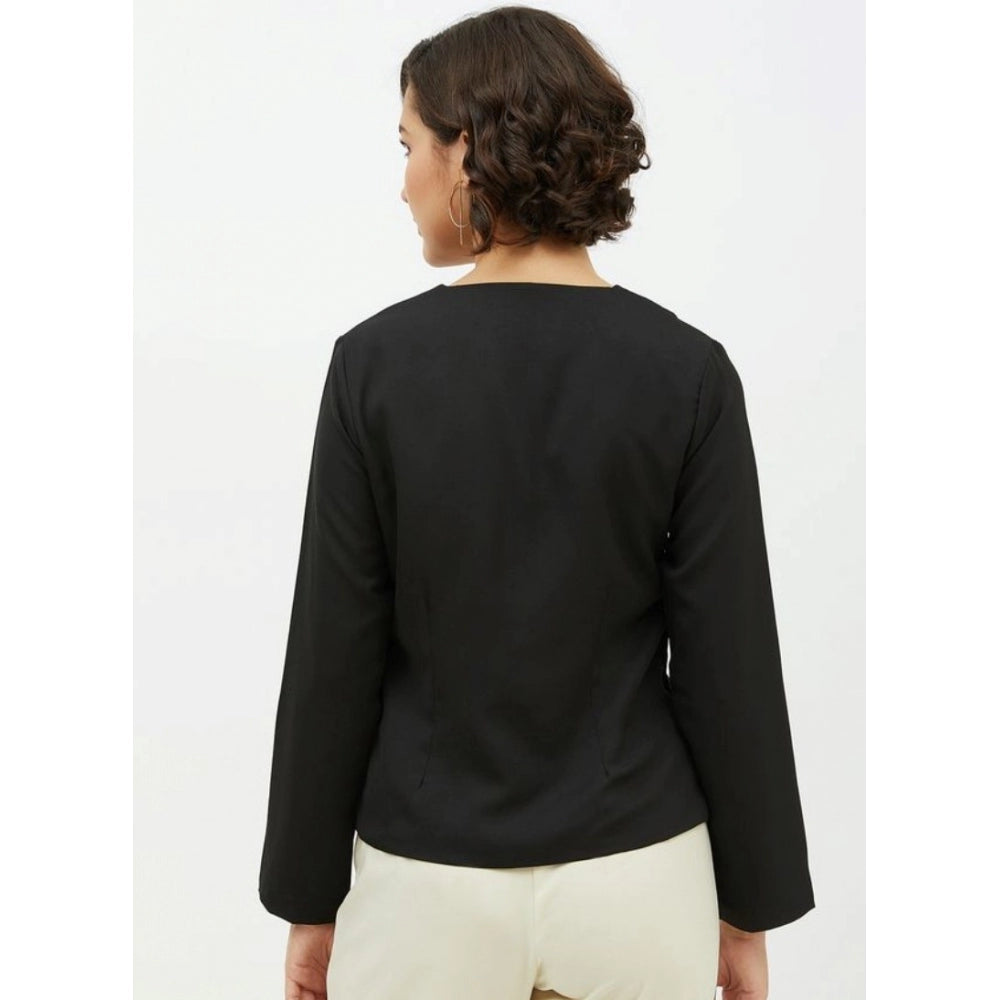 HD Women's Polyester Asymmetrical Long Sleeves Top (Black)