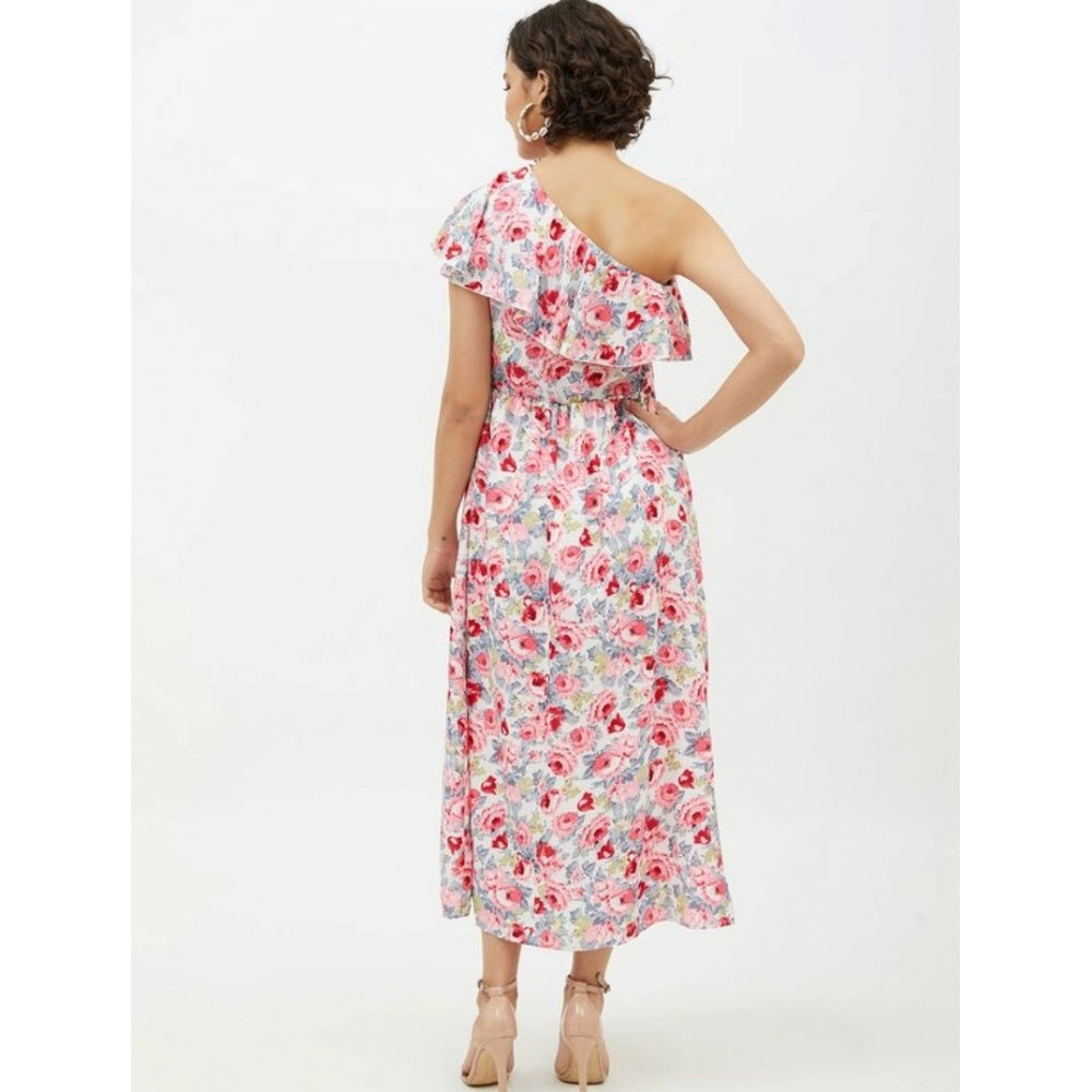HD Women's Polyester Floral One Shoulder Calf-length Dress (Multicolor)
