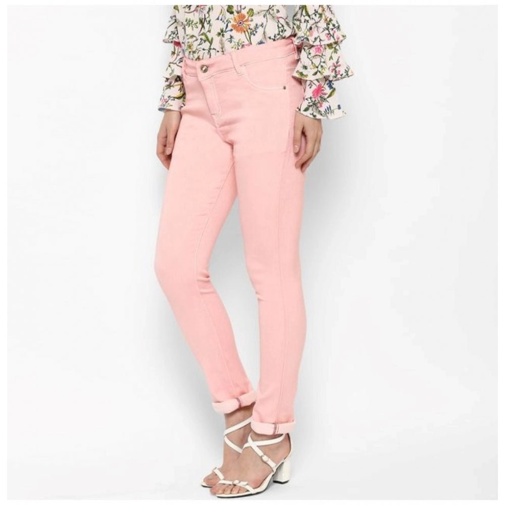 HD Women's Denim Solid Buttoned Jeans (Pink)