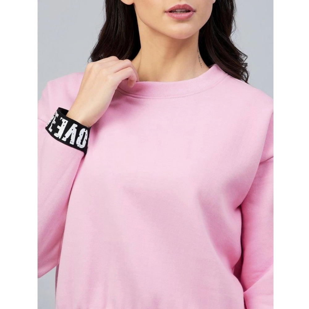 HD Women's Fleece Solid Long Sleeves Sweatshirt (Pink)