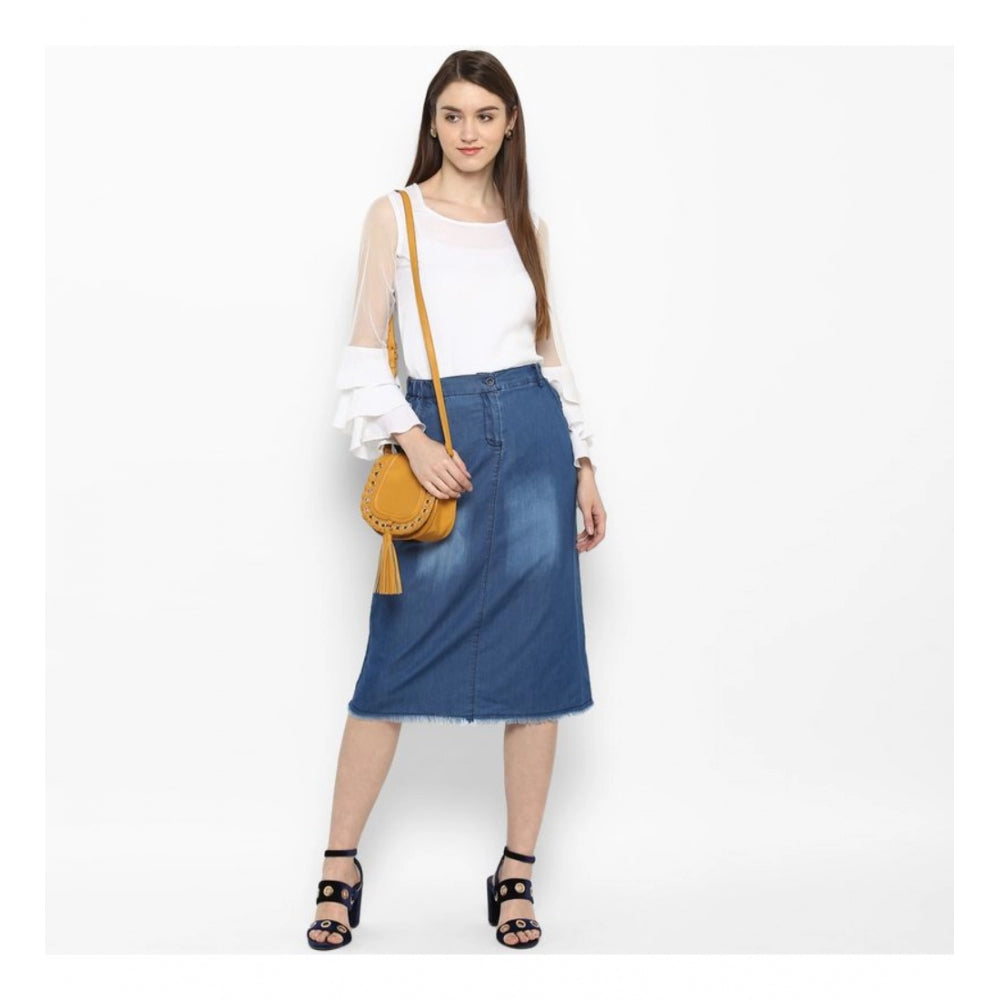 HD Women's Denim Washed Buttoned Skirt (Blue)