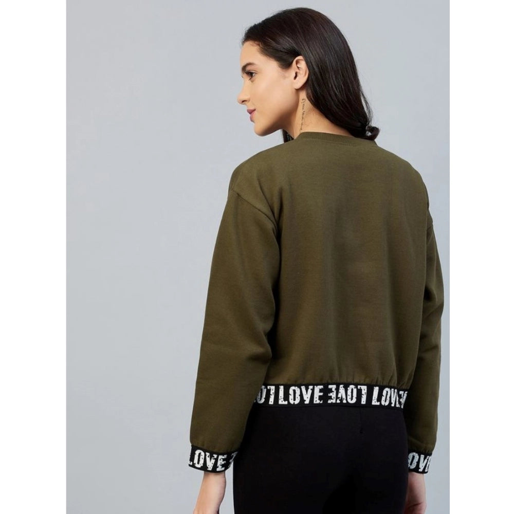 HD Women's Fleece Solid Long Sleeves Sweatshirt (Olive)
