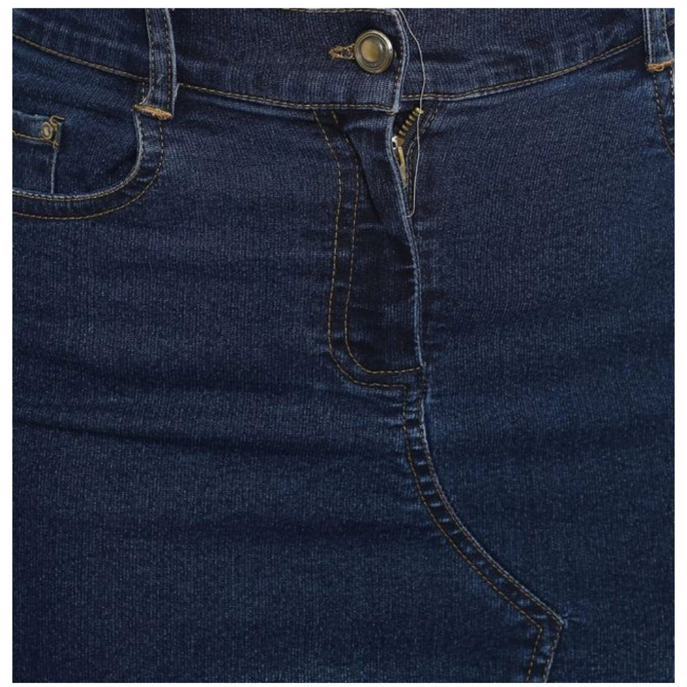 HD Women's Denim Stitching Pattern Buttoned Skirt (Blue)