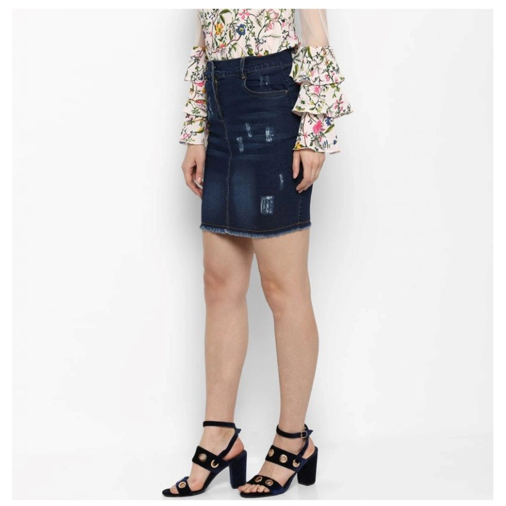 HD Women's Denim Distressed Buttoned Skirt (Blue)
