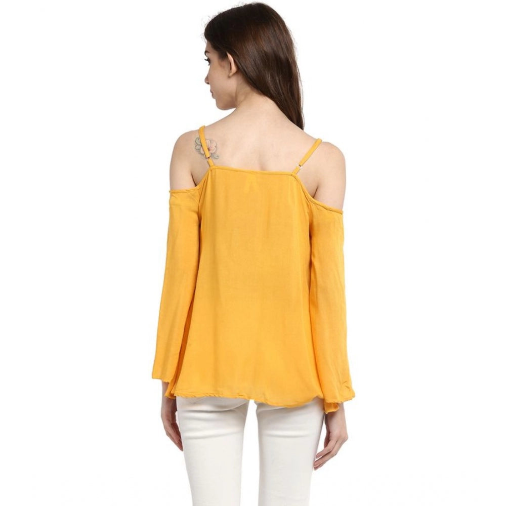HD Women's Rayon Embellished Cold Shoulder Regular Top (Mustard Yellow)