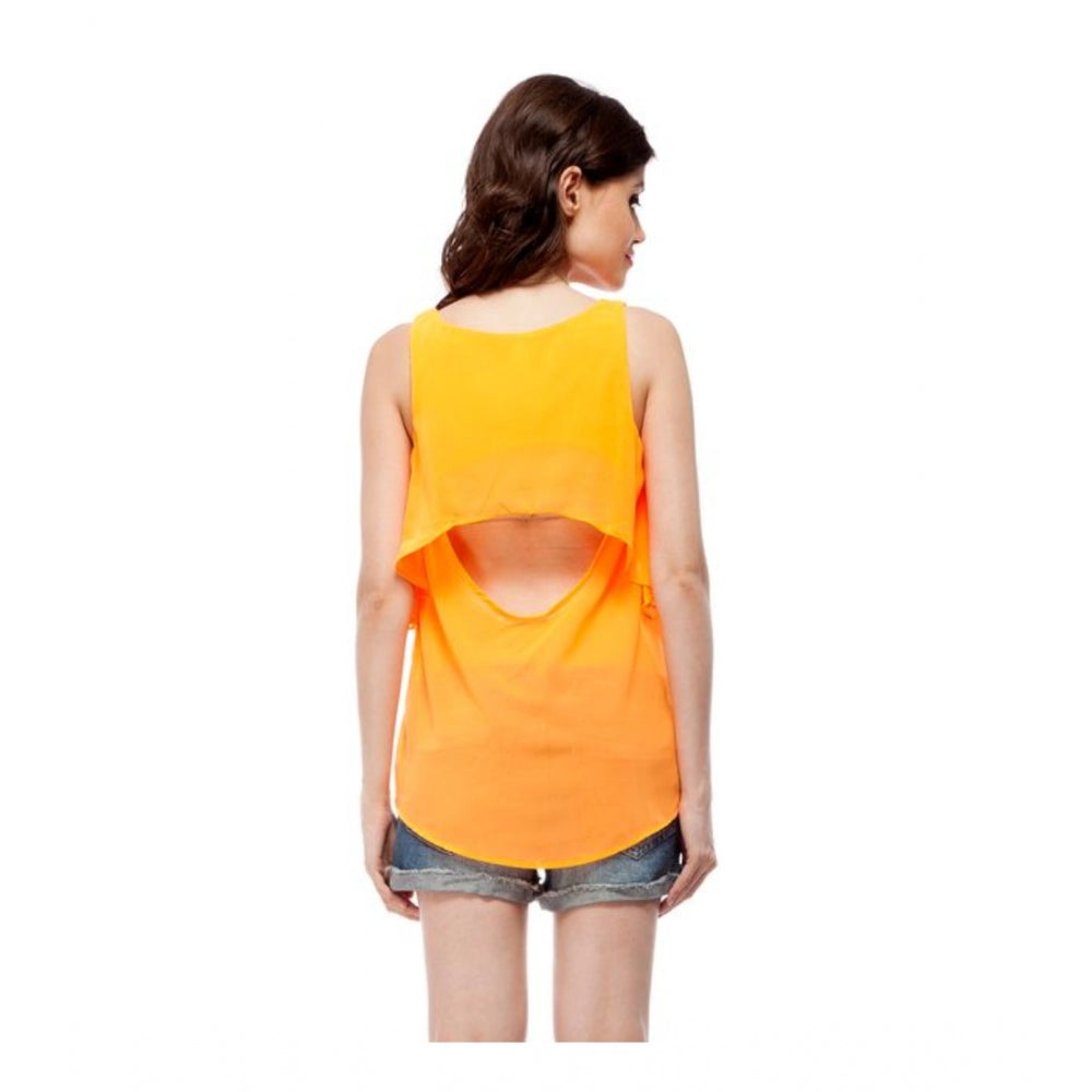 HD Women's Polyester Solid Sleeveless Regular Top (Orange)