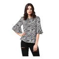 HD Women's Polyester Animal Print Bell Sleeve Top (Black - White)