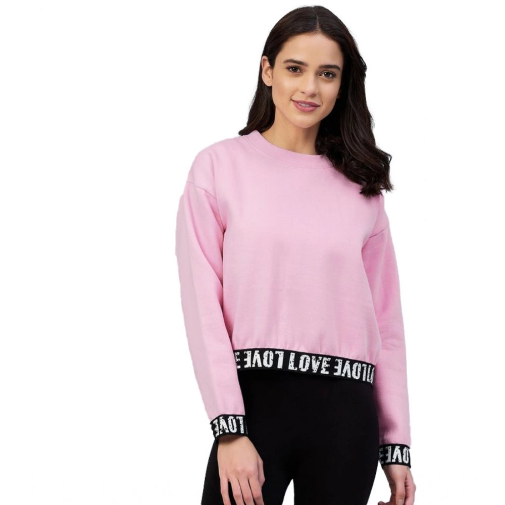 HD Women's Fleece Solid Long Sleeves Sweatshirt (Pink)