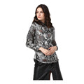 HD Women's Satin Animal Print Long Sleeves Standard Length Shirt (Black - Grey)