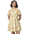 HD Women's Polyester Printed Flutter Above Knee Dress (Yellow - Orange)
