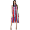 HD Women's Polyester Striped Sleeveless Calf-length Dress (Multicolor)