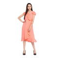 HD Women's Polyester Ruffled Cap Sleeve Below Knee Dress (Neon Pink)