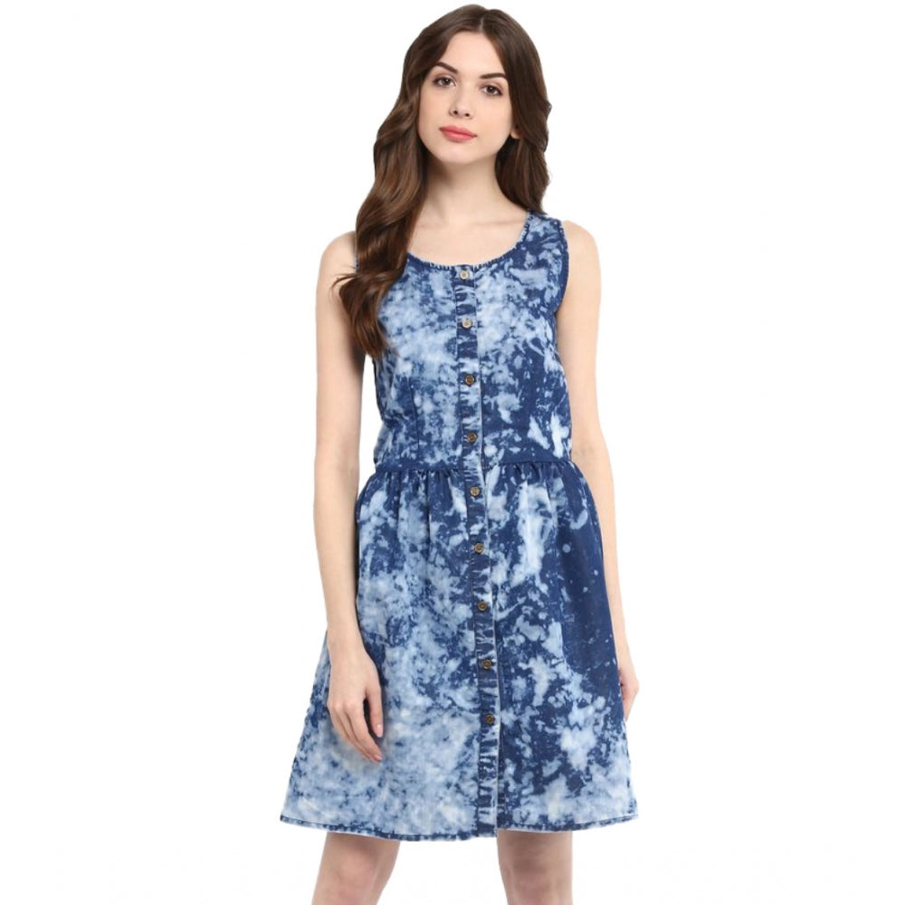 HD Women's Denim Tie &amp; Dye Sleeveless Above Knee Dress (Blue)