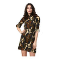 HD Women's Polyester Printed Roll Up Sleeve Tunic Top (Green - Black)