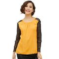 HD Women's Rayon Lace Inserts Long Sleeves Top (Yellow)