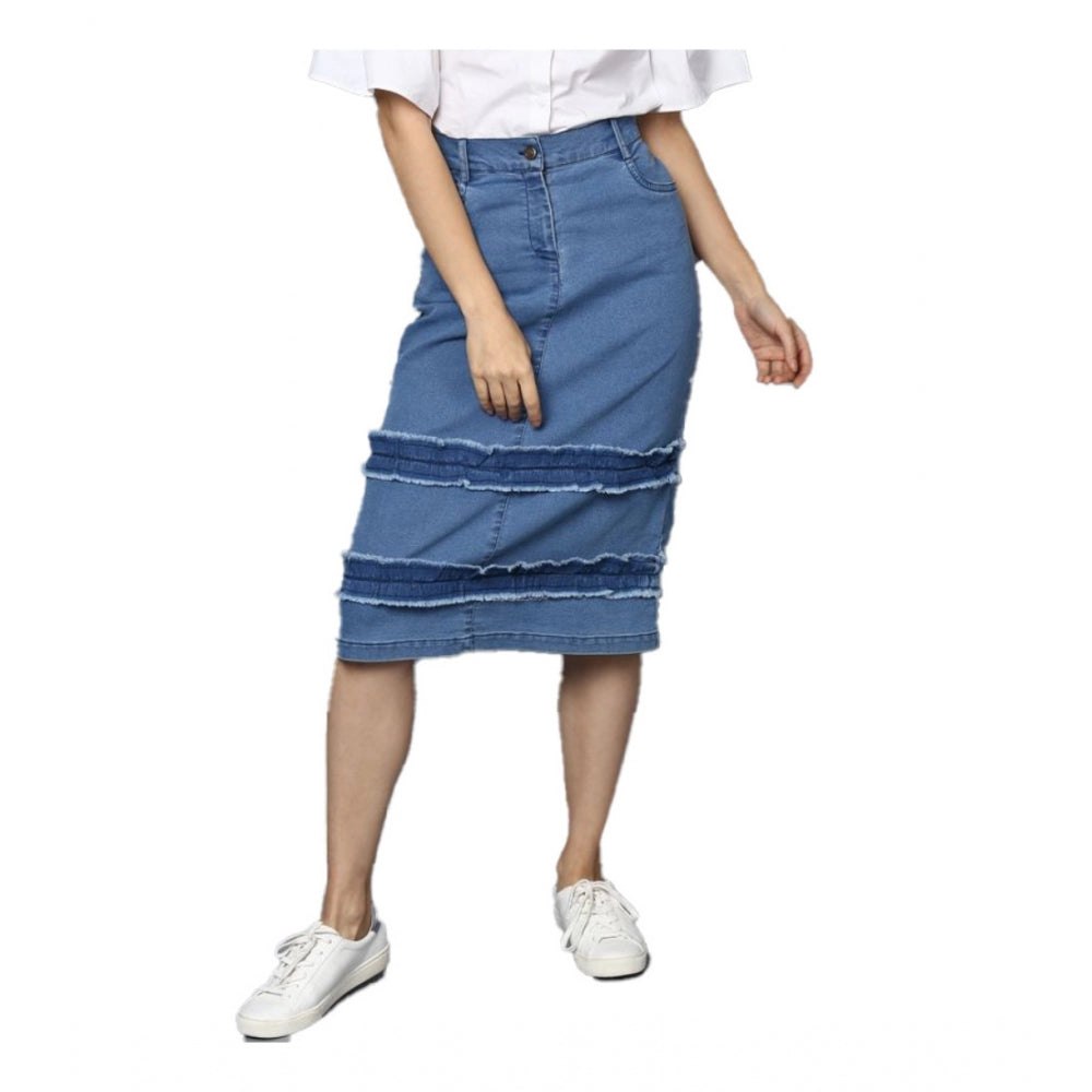 HD Women's Denim Washed Buttoned Skirt (Blue)