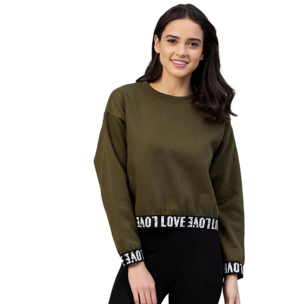 HD Women's Fleece Solid Long Sleeves Sweatshirt (Olive)