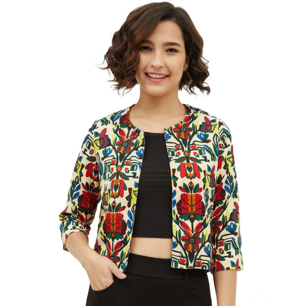HD Women's Polyester Floral 3-4th Sleeves Shrug (Multicolor)