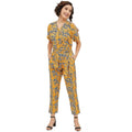 HD Women's Polyester Printed Half Sleeve Long Jumpsuit (Yellow)