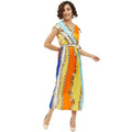 HD Women's Satin Chain Print Cap Sleeve Calf-length Dress (Multicolor)