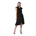HD Women's Polyester Ruffled Cap Sleeve Knee-Length Dress (Black)