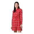 HD Women's Polyester Checkered Long Sleeves Above Knee Dress (Red)