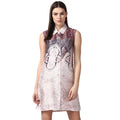HD Women's Polyester Printed Sleeveless Above Knee Dress (Orange)