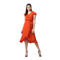HD Women's Polyester Ruffled Cap Sleeve Knee-Length Dress (Orange)