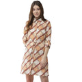 HD Women's Polyester Printed Roll Up Sleeve Above Knee Dress (Off White - Brown)