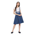 HD Women's Denim Solid Shoulder Straps Below Knee Dress (Blue)