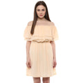 HD Women's Polyester Solid Sleeveless Knee-Length Dress (Beige)